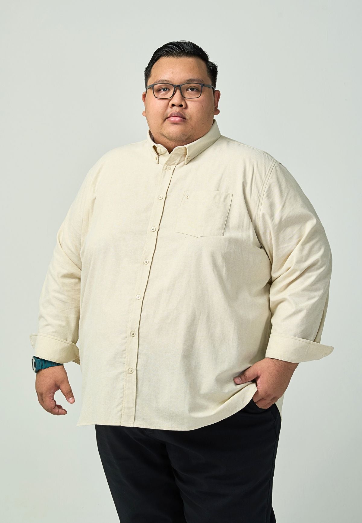 Kemeja Lelaki Plus Size | Baju Lelaki Plus Size | Plus Size Shirt | Baju Plus Size | Big Size Shirt #color_Beige