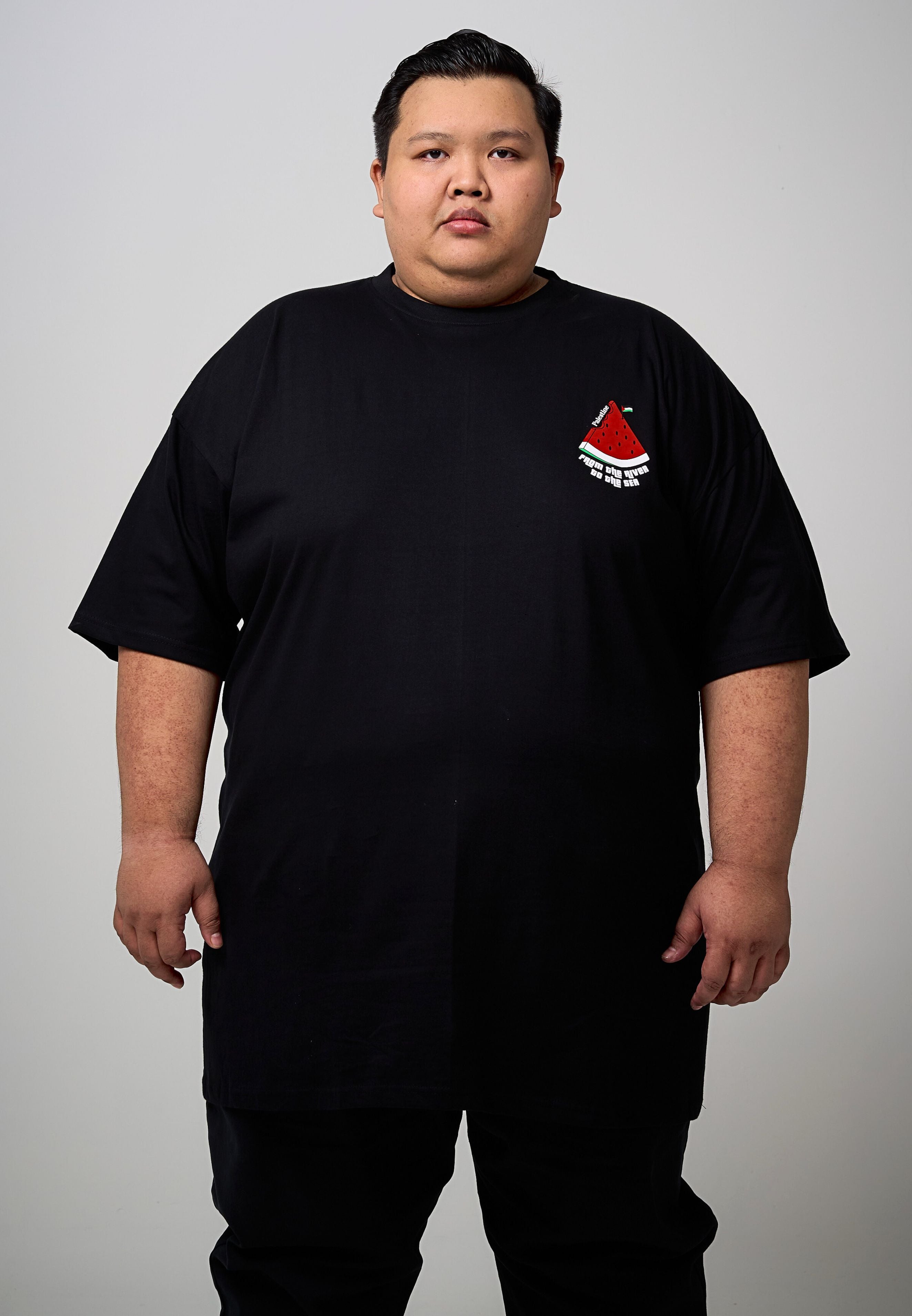 plus size free palestine watermelon t-shirt in black #color_black