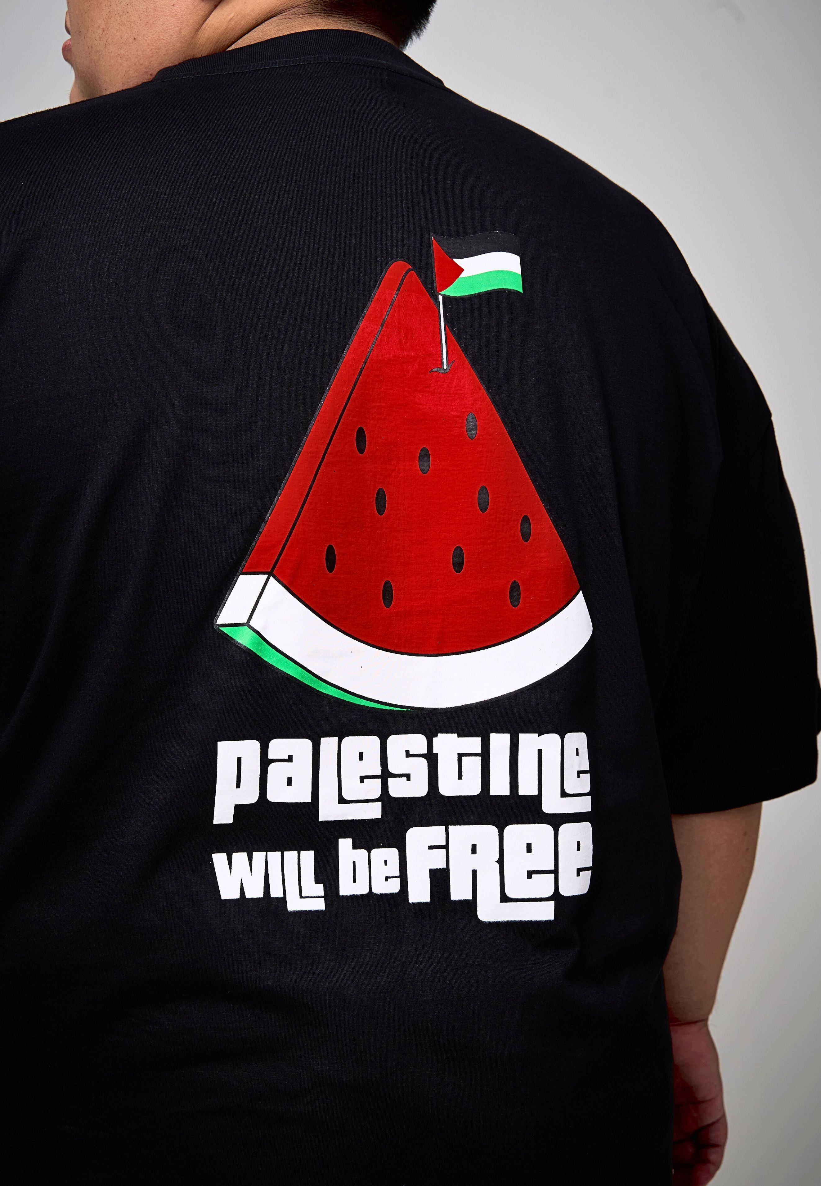 plus size Free Palestine Watermelon t-shirt in black #color_black